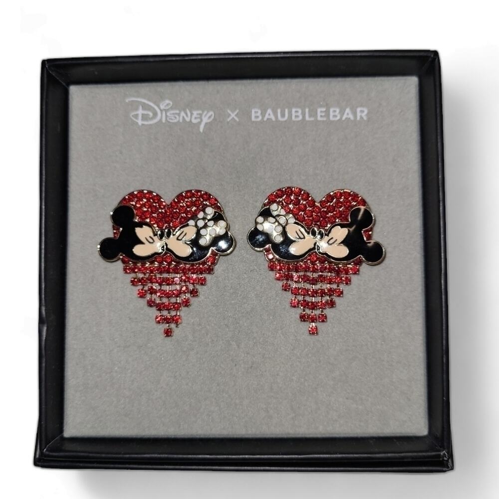 DISNEY x Baublebar Micky & Minnie Mouse Kissing Heart Rhinestone Earrings Red